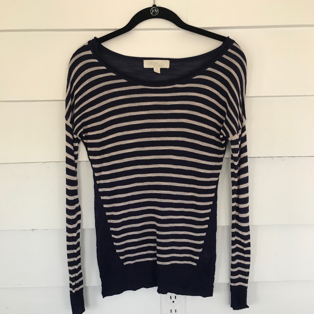 Olive & Oak navy & white Striped Thin Sweater Sz M